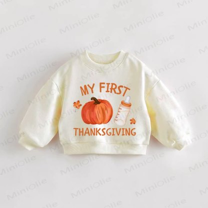 MY FIRST THANKSGIVINGベビー幼児用クリームスウェットシャツ - クリーム - 3～5歳 - image 1