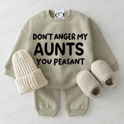 DON'T ANGER MY AUNTS YOU PEASANTスウェットシャツ 2点セット グレーグリーン - グレーグリーン - 2～3歳 - image 1