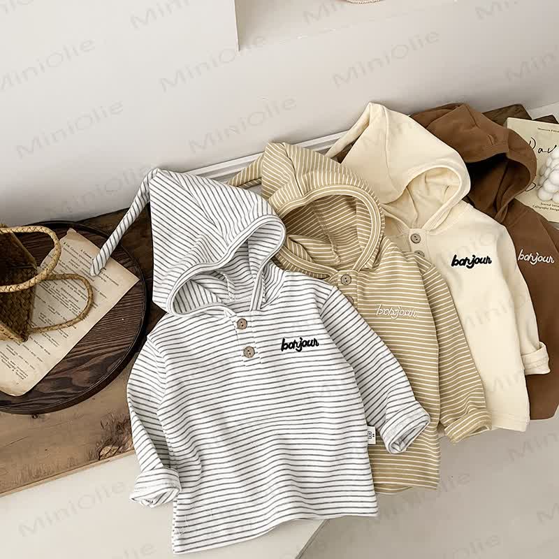 BONJOURベビーストライプ長袖Tシャツ - image 1