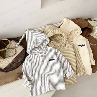 BONJOURベビーストライプ長袖Tシャツ - image 1