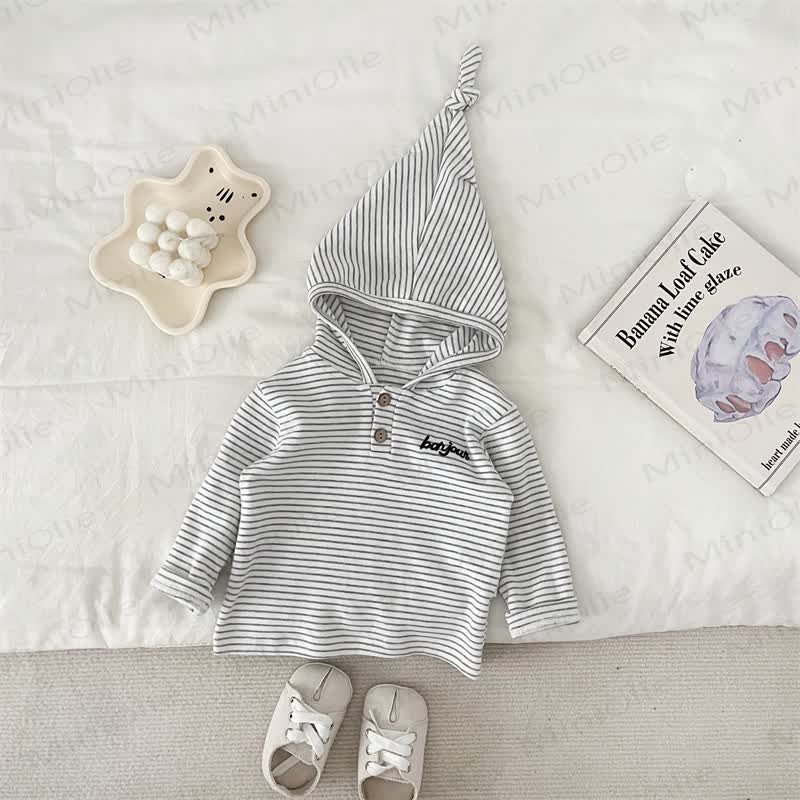 BONJOURベビーストライプ長袖Tシャツ - グレーストライプ - 2～3歳 - image 5