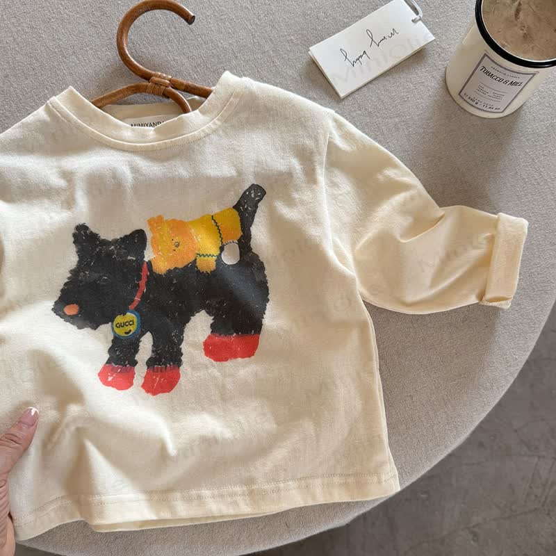 幼児・キッズ用漫画柄コットンTシャツ - ベージュの犬 - 8-9T - image 4