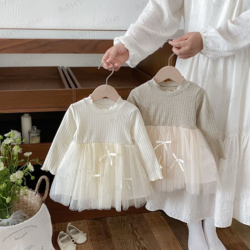 ベビー・幼児用女の子長袖リブニットDress - image 1