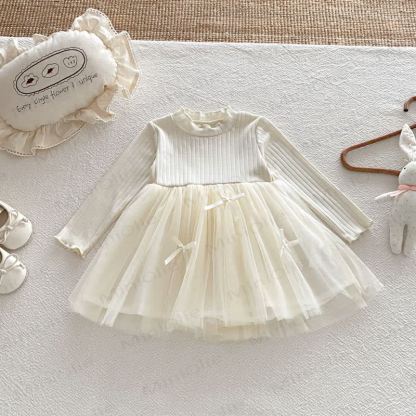 ベビー・幼児用女の子長袖リブニットDress - ベージュ - 6～7歳 - image 11