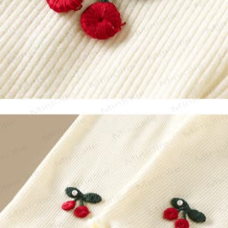 ベビーリブ編みチェリー刺繍レギンス - image 2