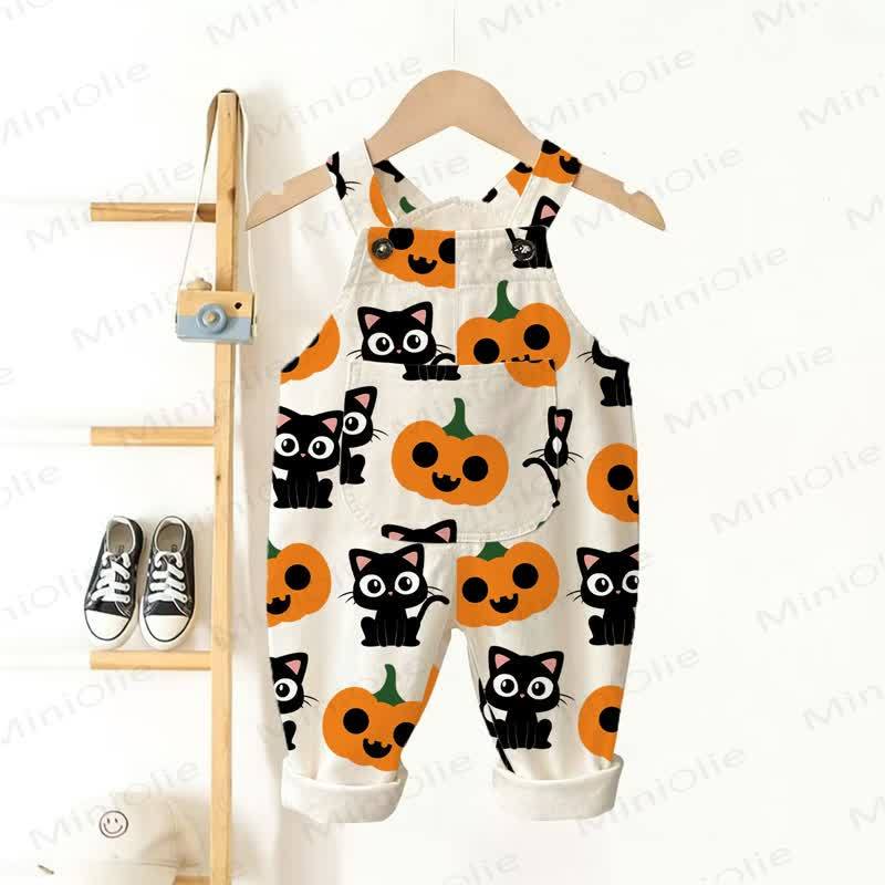 ベビー・幼児用パンプキンキャット柄オーバーオール - ベージュ - 3～5歳 - image 1