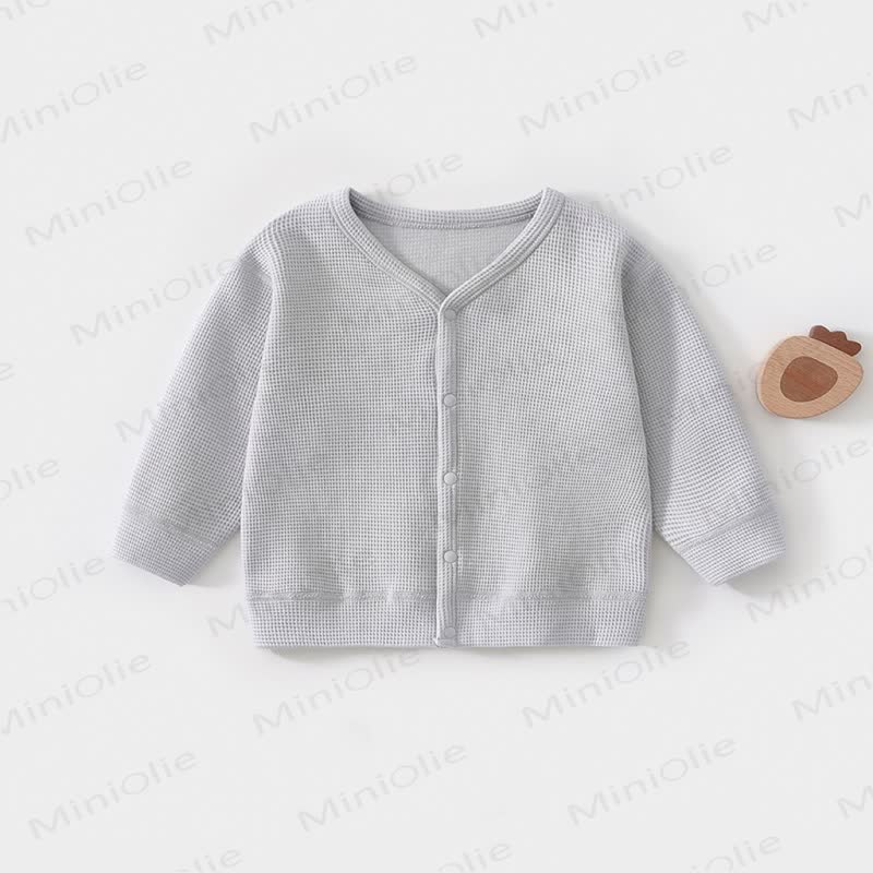 ベビー・幼児用ワッフルニット前開きスナップカーディガンコート - ヘイズブルー - 3～4歳 - image 3