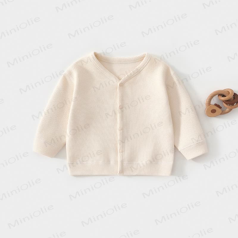 ベビー・幼児用ワッフルニット前開きスナップカーディガンコート - ベージュ - 3～4歳 - image 5