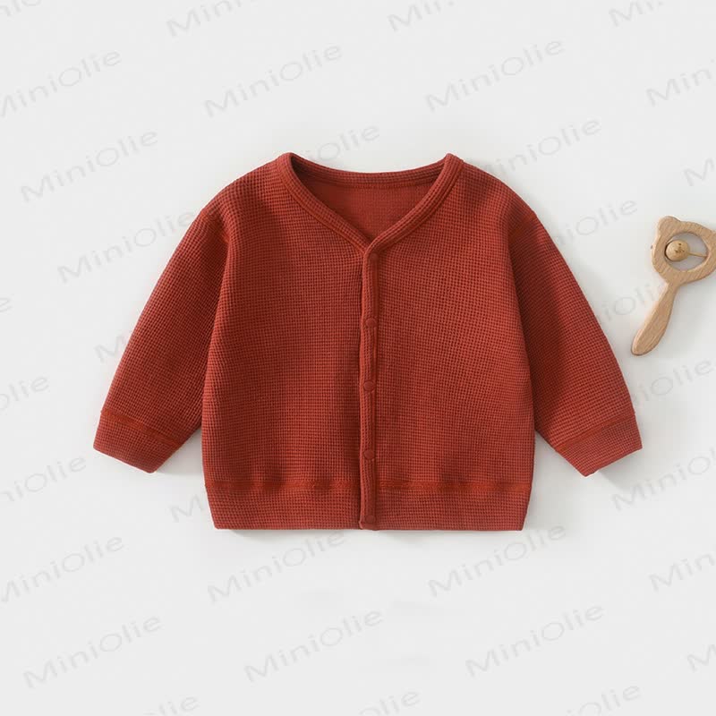 ベビー・幼児用ワッフルニット前開きスナップカーディガンコート - 赤 - 3～4歳 - image 2