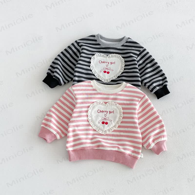 CHERRY GIRL幼児用 レースハートストライプ コットン長袖スウェットシャツ - image 2