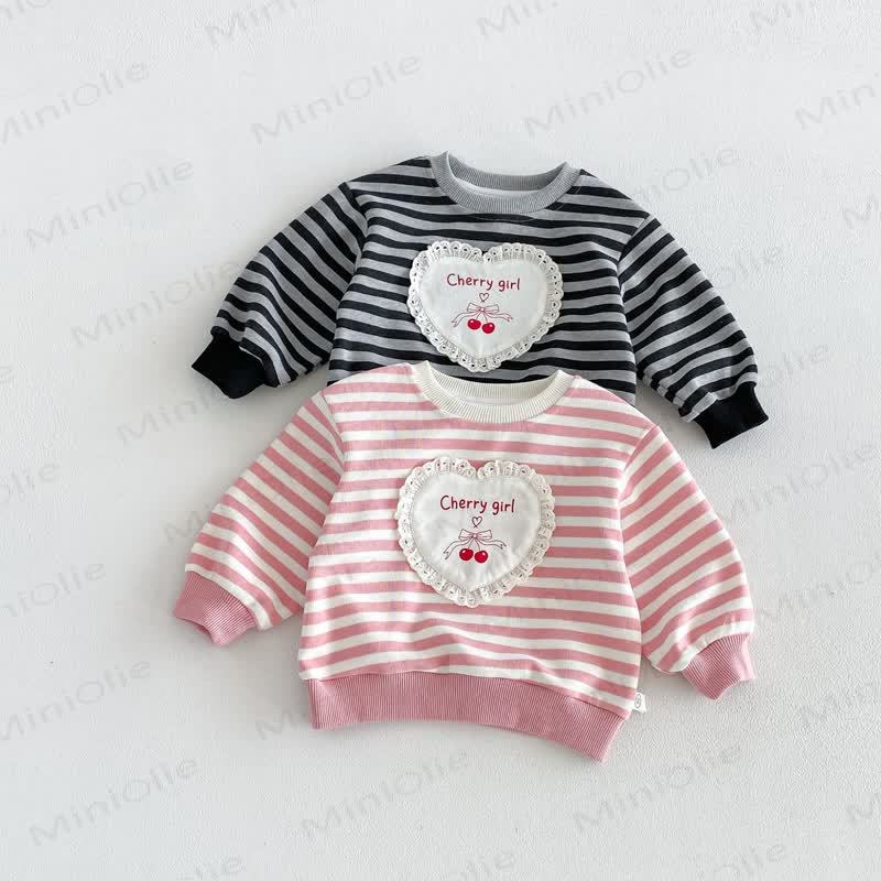 CHERRY GIRL幼児用 レースハートストライプ コットン長袖スウェットシャツ - image 2