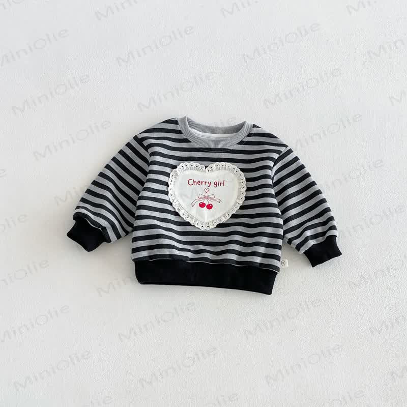 CHERRY GIRL幼児用 レースハートストライプ コットン長袖スウェットシャツ - グレー - 6～7歳 - image 5
