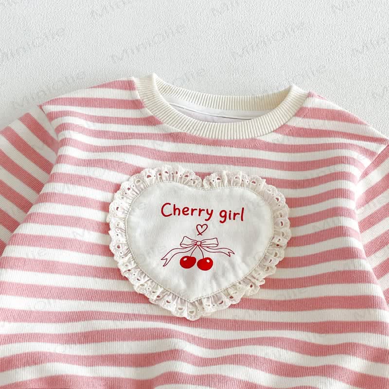 CHERRY GIRL幼児用 レースハートストライプ コットン長袖スウェットシャツ - image 6