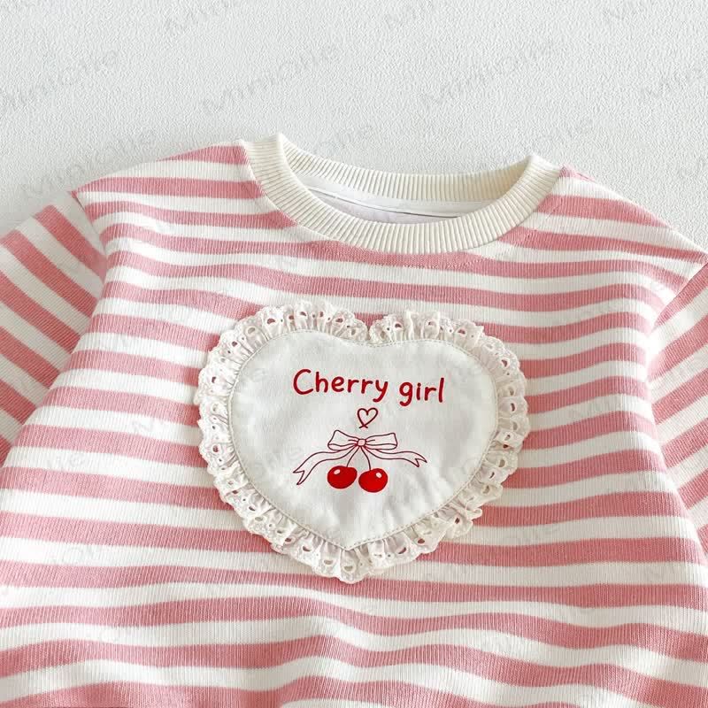CHERRY GIRL幼児用 レースハートストライプ コットン長袖スウェットシャツ - image 6