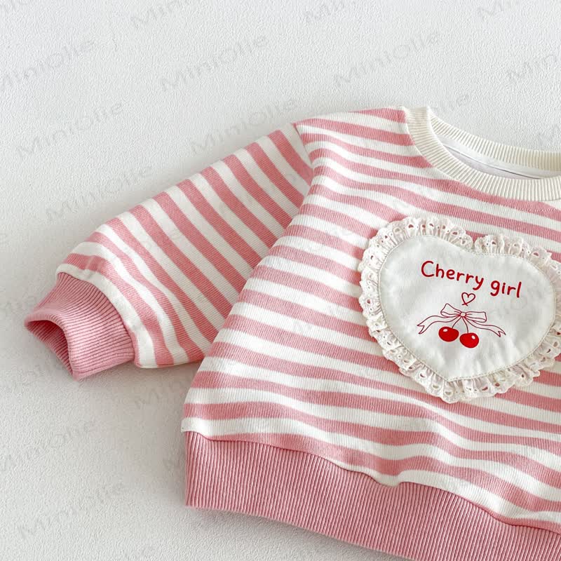 CHERRY GIRL幼児用 レースハートストライプ コットン長袖スウェットシャツ - image 9