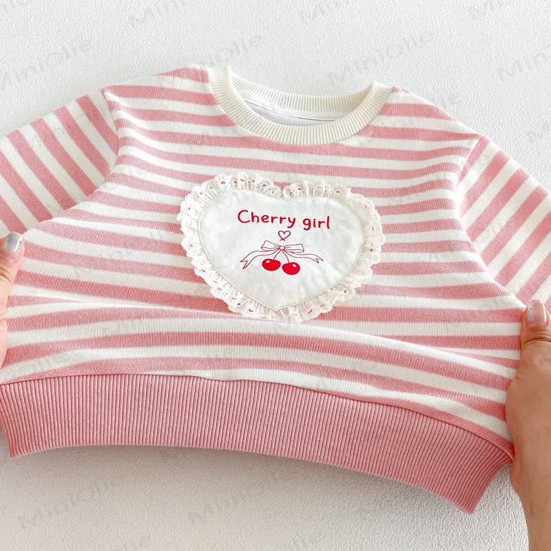 CHERRY GIRL幼児用 レースハートストライプ コットン長袖スウェットシャツ - image 7