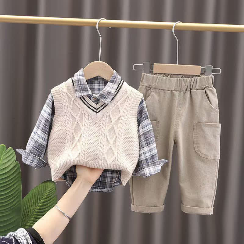 幼児男の子向けヴィンテージ風動物/スマイリーフェイスセット - ベージュの3点セット - 4～5歳 - image 6