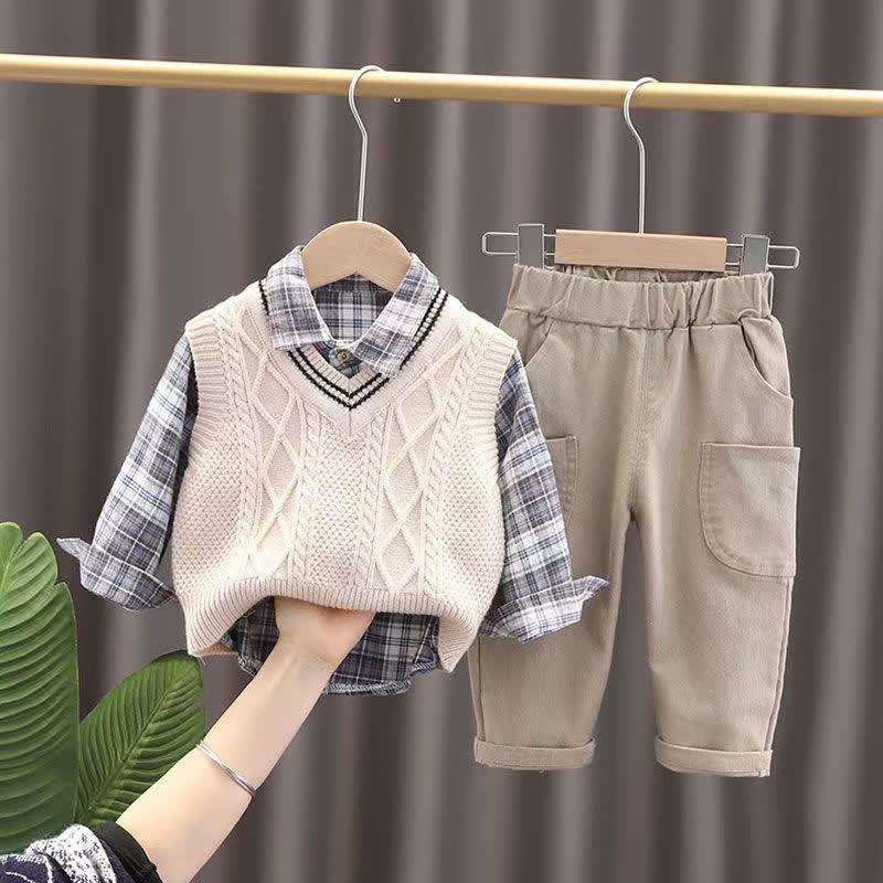 幼児男の子向けヴィンテージ風動物/スマイリーフェイスセット - ベージュの3点セット - 4～5歳 - image 6