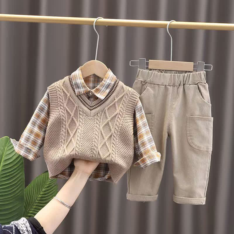 幼児男の子向けヴィンテージ風動物/スマイリーフェイスセット - カーキ色の3点セット - 4～5歳 - image 5