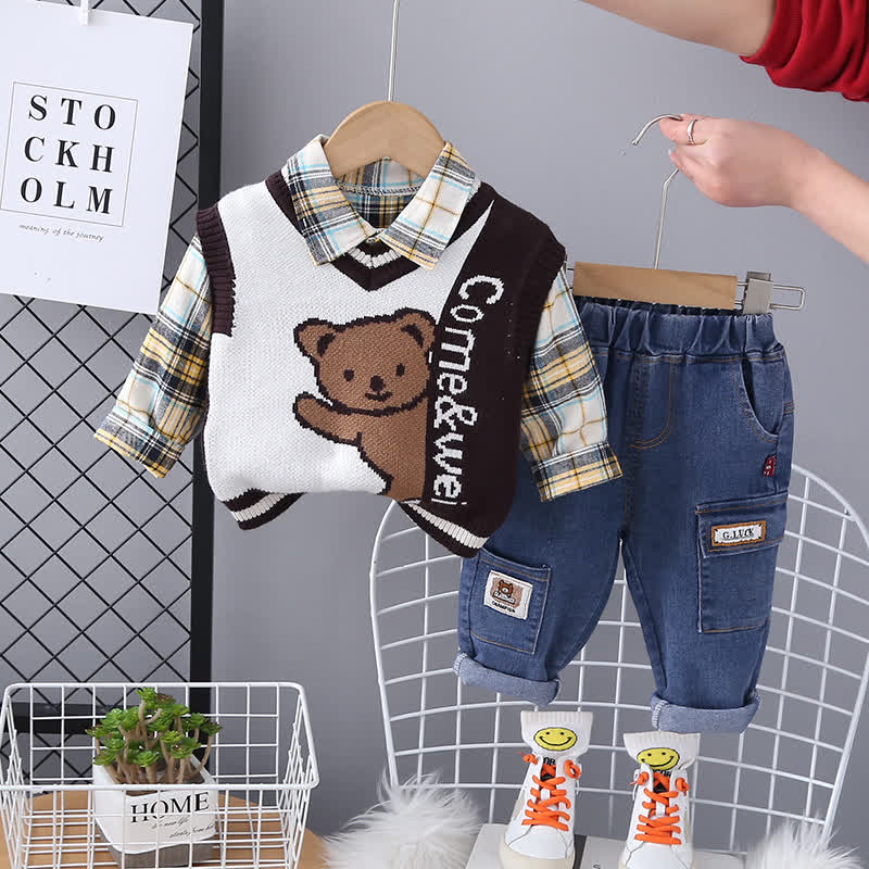 幼児男の子向けヴィンテージ風動物/スマイリーフェイスセット - コーヒーベア 3点セット - 4～5歳 - image 7