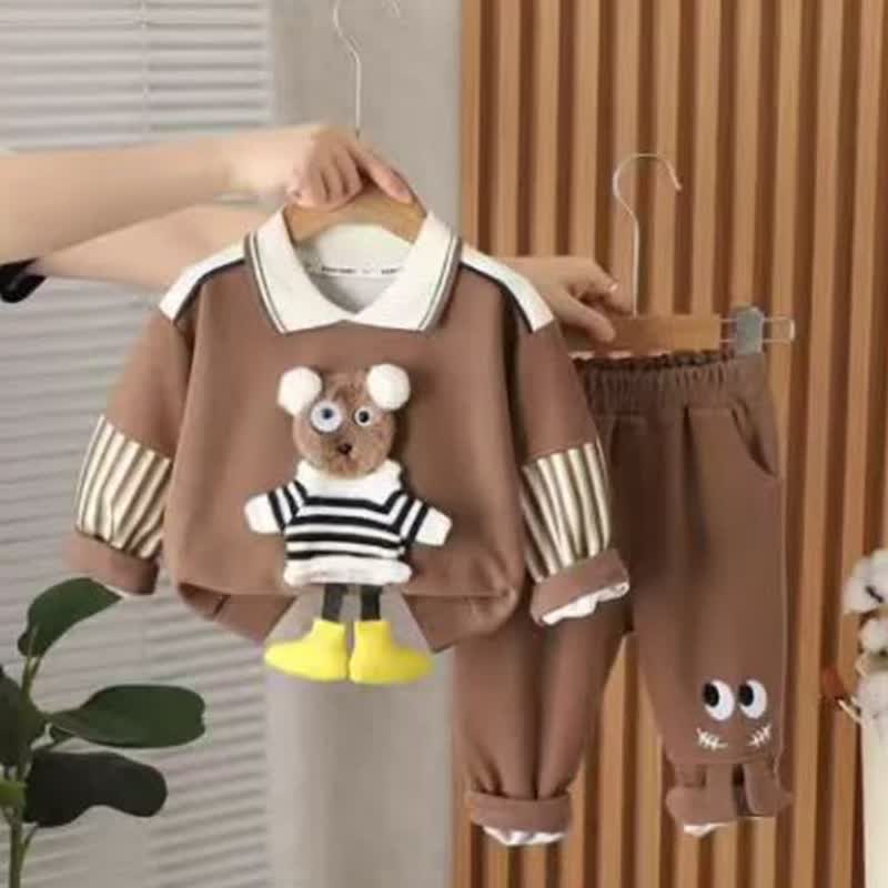 幼児男の子向けヴィンテージ風動物/スマイリーフェイスセット - コーヒー吊り下げクマ 2個セット - 4～5歳 - image 13