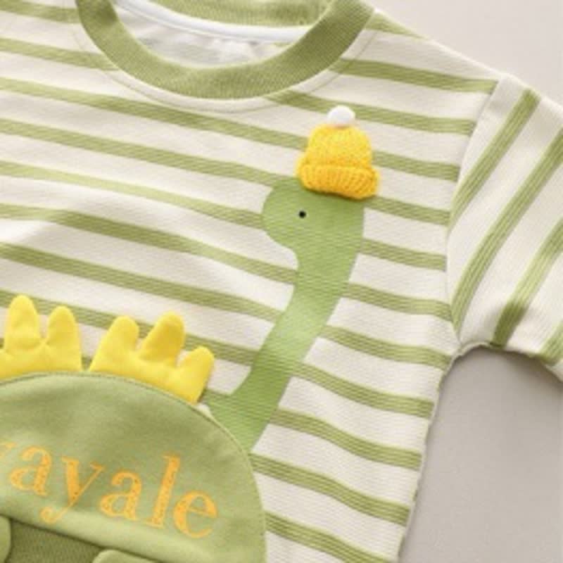 YAYALE幼児男の子用 ストライプ柄恐竜アップリケ付きトップス＆パンツ 2点セット - image 6