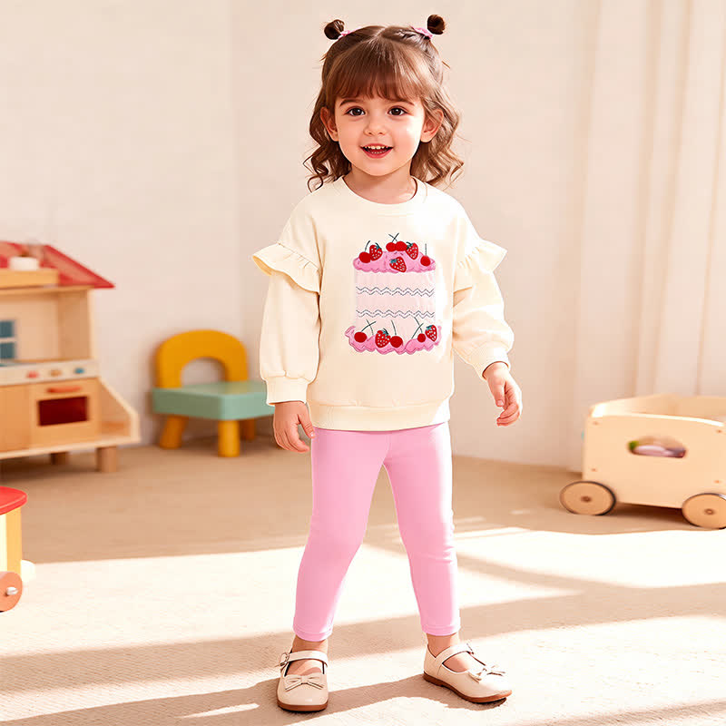 幼児用女の子ケーキアップリケ付きスウェットシャツとパンツの2点セット - image 1