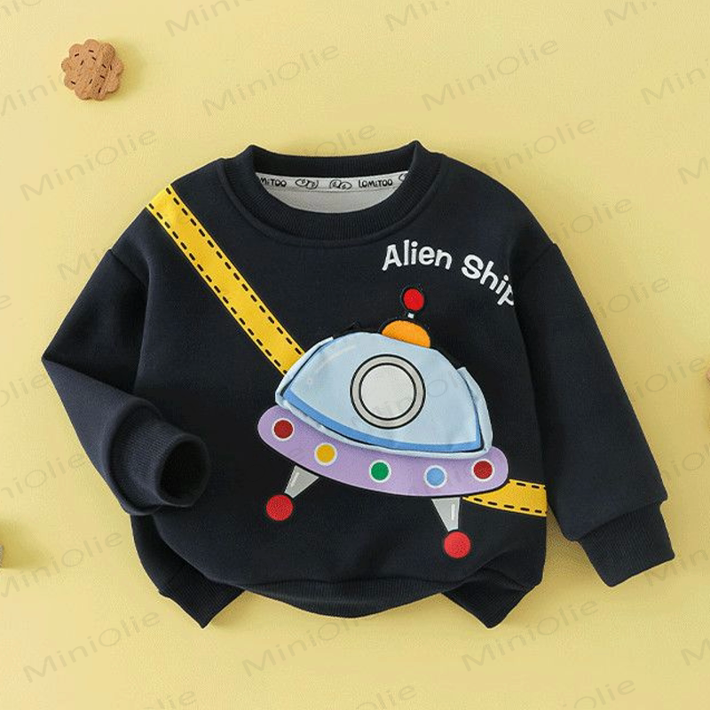 幼児用キッズスウェットシャツ（3D乗り物アップリケ付き、ファスナー付きバッグ付属） - 海軍 - 8-9T - image 2