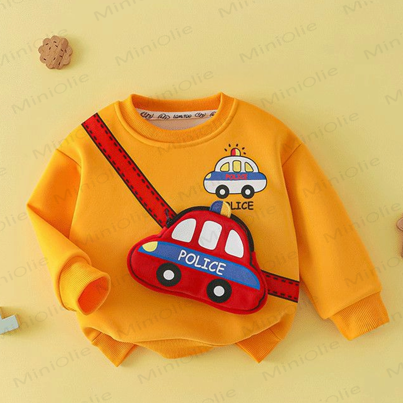 幼児用キッズスウェットシャツ（3D乗り物アップリケ付き、ファスナー付きバッグ付属） - 黄色 - 8-9T - image 1
