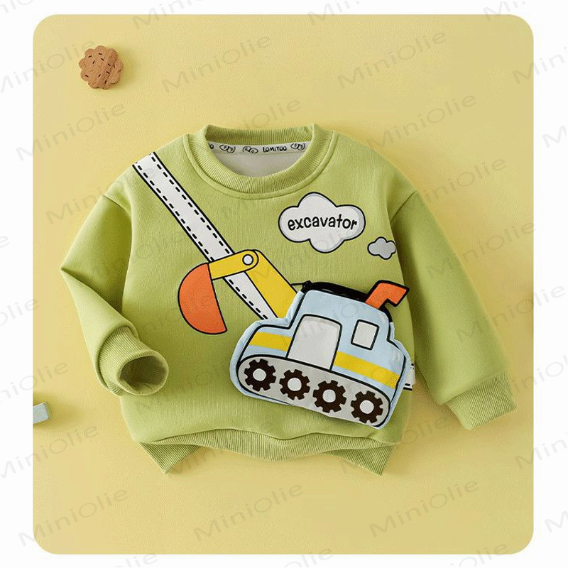 幼児用キッズスウェットシャツ（3D乗り物アップリケ付き、ファスナー付きバッグ付属） - 緑 - 8-9T - image 4