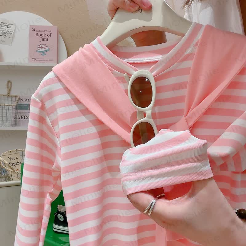 ROEPISND幼児用ストライプ長袖Tシャツ（モックレイヤーショール付き） - image 6