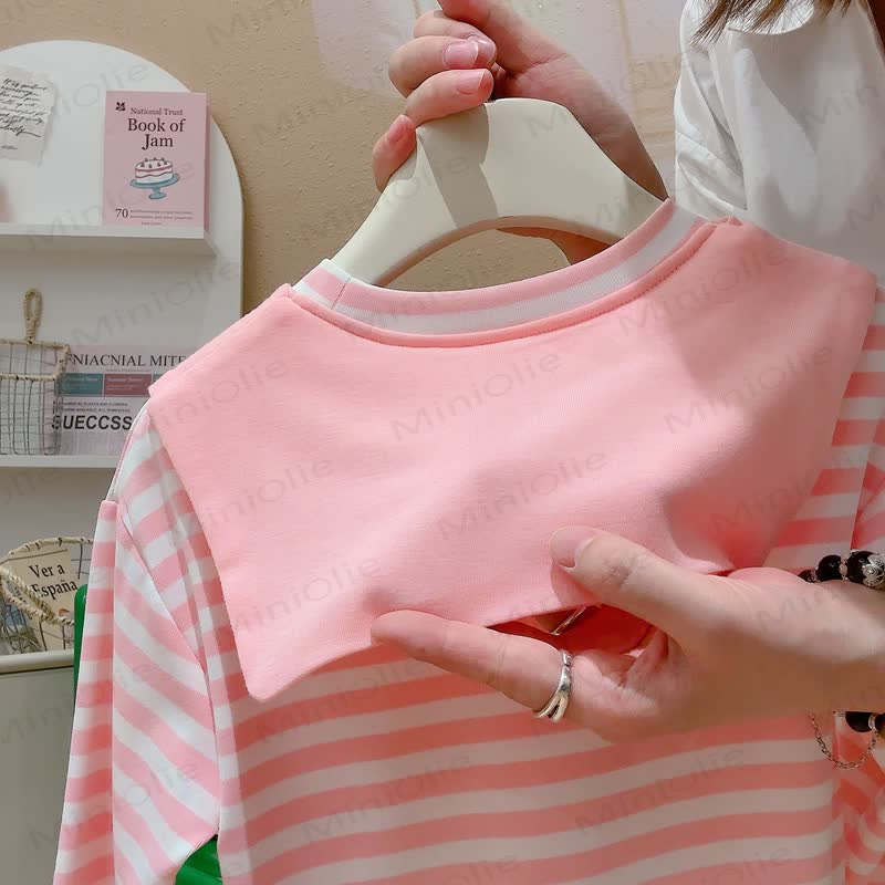 ROEPISND幼児用ストライプ長袖Tシャツ（モックレイヤーショール付き） - image 7