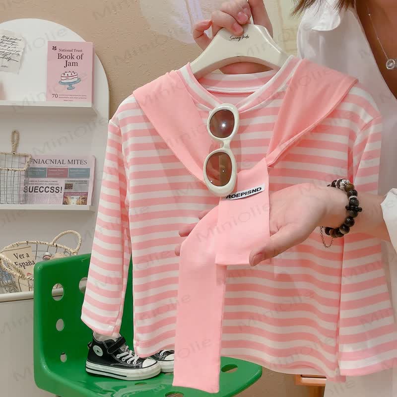 ROEPISND幼児用ストライプ長袖Tシャツ（モックレイヤーショール付き） - image 8