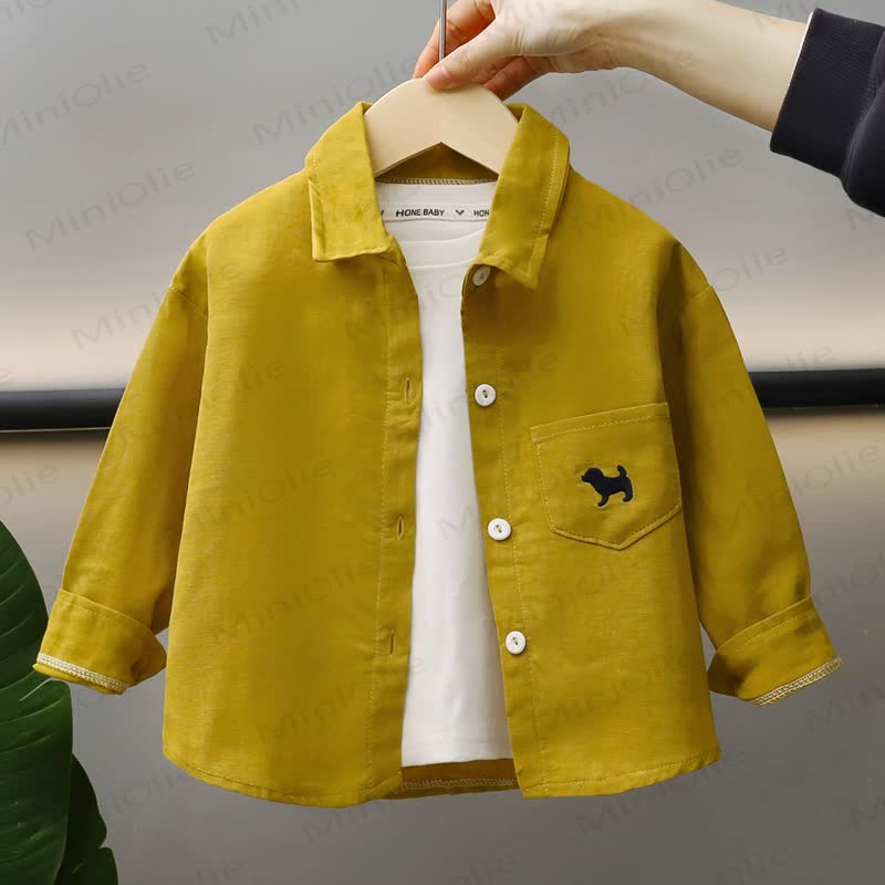 幼児・子供用犬刺繍入りシャツ - 黄色 - 8-9T - image 2