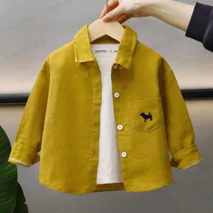 幼児・子供用犬刺繍入りシャツ - 黄色 - 8-9T - image 2