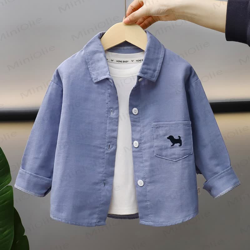 幼児・子供用犬刺繍入りシャツ - 青 - 8-9T - image 3