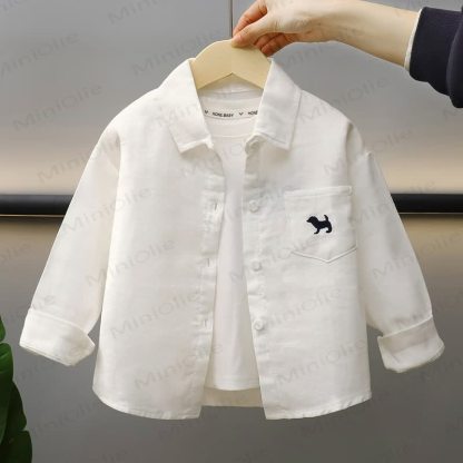 幼児・子供用犬刺繍入りシャツ - 白 - 8-9T - image 4