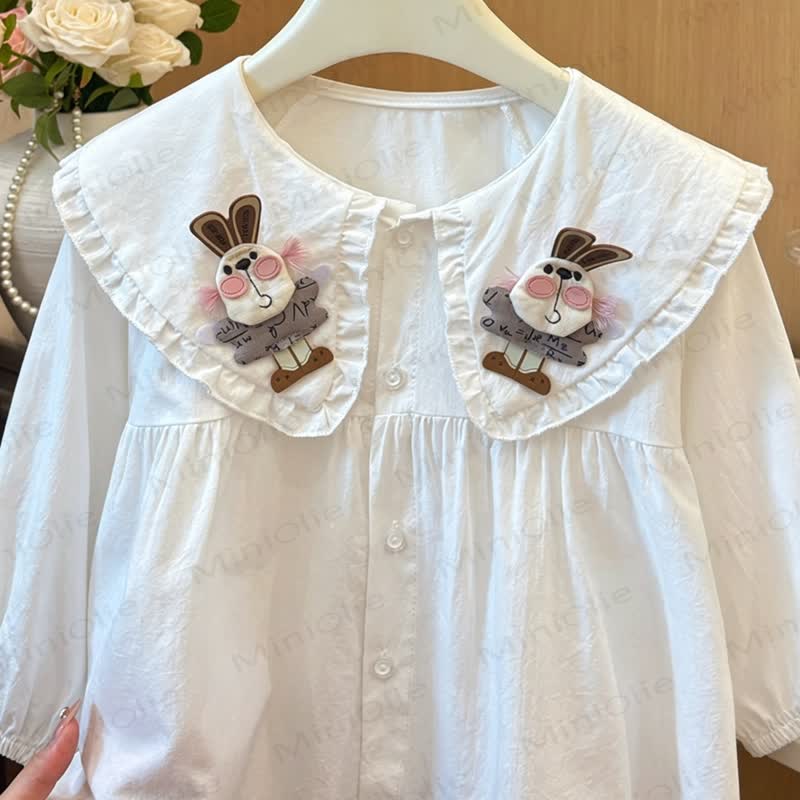 幼児用女の子向けうさぎ柄襟パフスリーブシャツ - image 2
