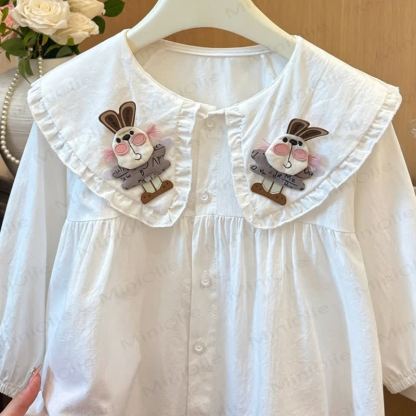 幼児用女の子向けうさぎ柄襟パフスリーブシャツ - image 2