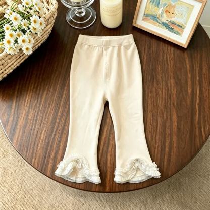 幼児用女の子向けピンクのリボンレーストリムトップスとベージュのパンツ - ベージュのパンツ - 4～5歳 - image 3