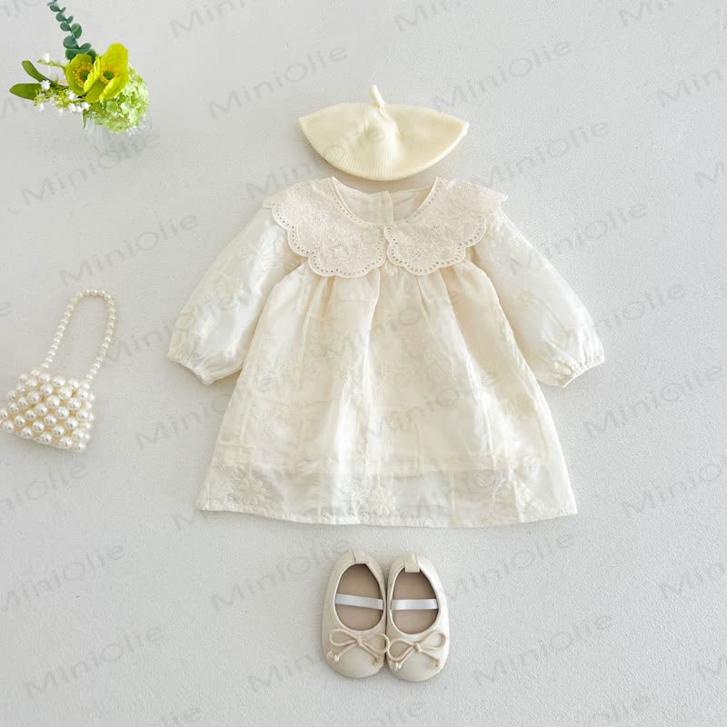 ベビーガール用レース襟長袖Dress - ベージュ - 4～5歳 - image 1