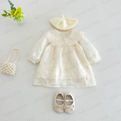 ベビーガール用レース襟長袖Dress - ベージュ - 4～5歳 - image 1
