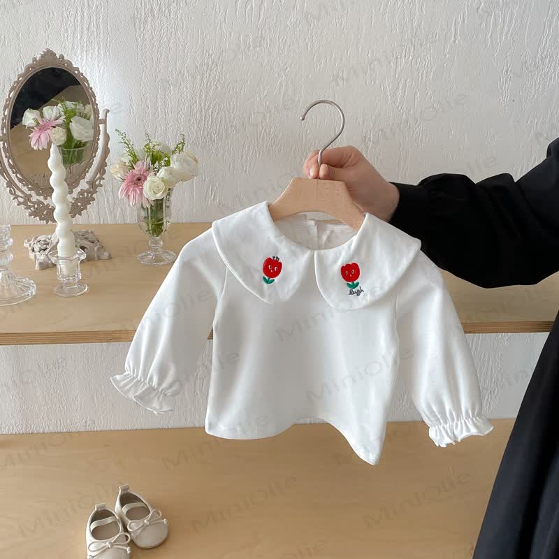 ベビーガール用ピーターパンカラーTシャツ - 白と赤の花 - 2～3歳 - image 6