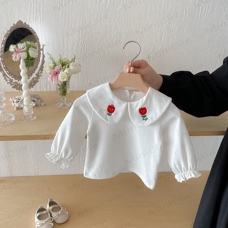 ベビーガール用ピーターパンカラーTシャツ - 白と赤の花 - 2～3歳 - image 6