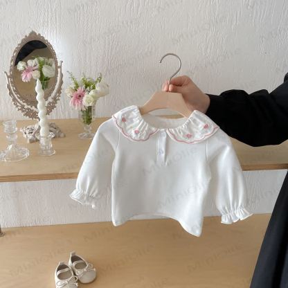 ベビーガール用ピーターパンカラーTシャツ - 白とピンクの花 - 2～3歳 - image 7
