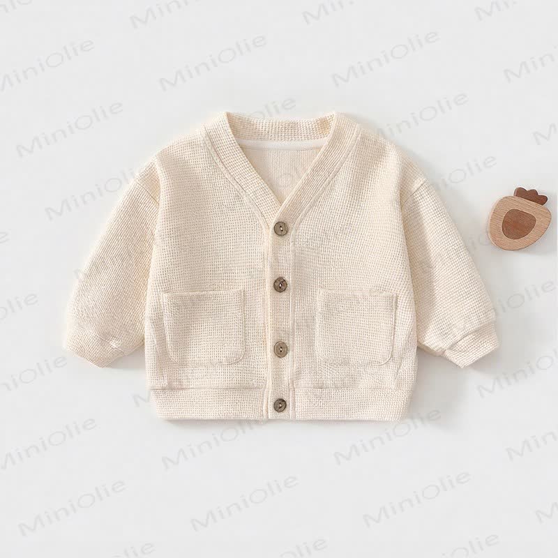 ベビー・幼児用ワッフルニットボタンフロントカーディガンコート - ベージュ - 3～4歳 - image 2