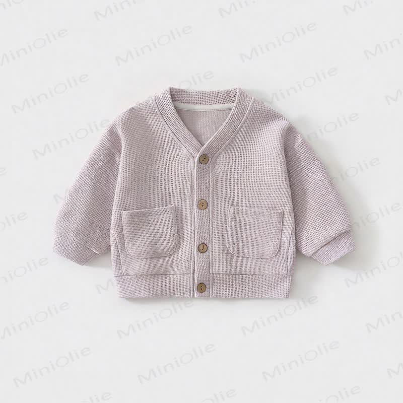 ベビー・幼児用ワッフルニットボタンフロントカーディガンコート - 紫 - 3～4歳 - image 5