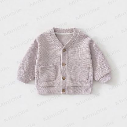 ベビー・幼児用ワッフルニットボタンフロントカーディガンコート - 紫 - 3～4歳 - image 5