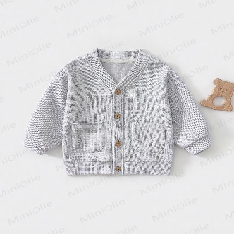ベビー・幼児用ワッフルニットボタンフロントカーディガンコート - 青 - 3～4歳 - image 4