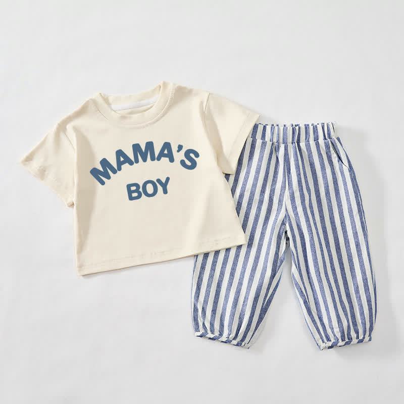 MAMA'S BOYベビー・幼児用 ベージュ＆ブルー 縦ストライプ 2点セット - ベージュ＆ブルー - 3～4歳 - image 1